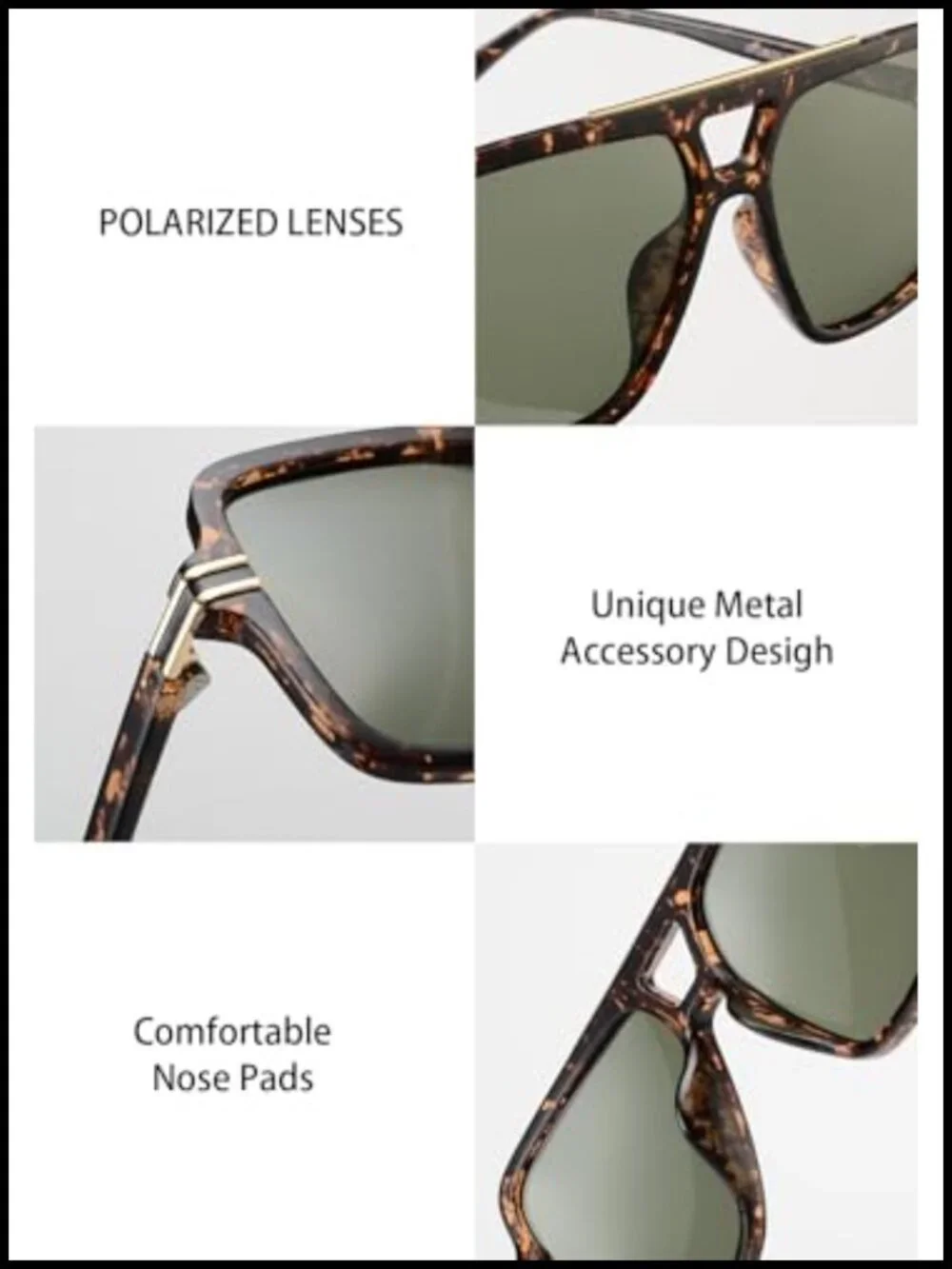 Retro Oversized Polarized Square Sunglasses, UV Protection, Lightweight